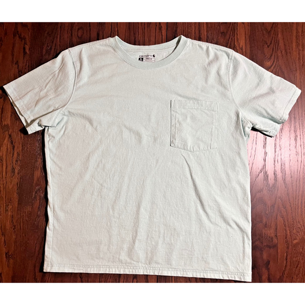 Carhartt Loose Fit T Shirt Men's XL Crew Neck Pocket Light Blue Workwear